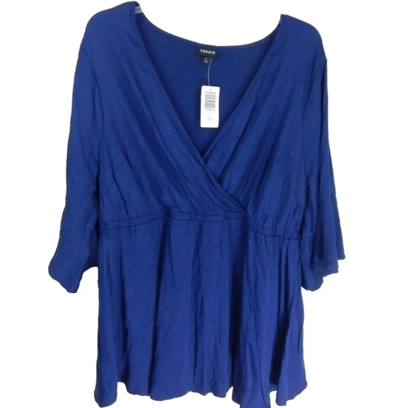 Torrid Blue Surplice Babydoll Top - Picture 1 of 3